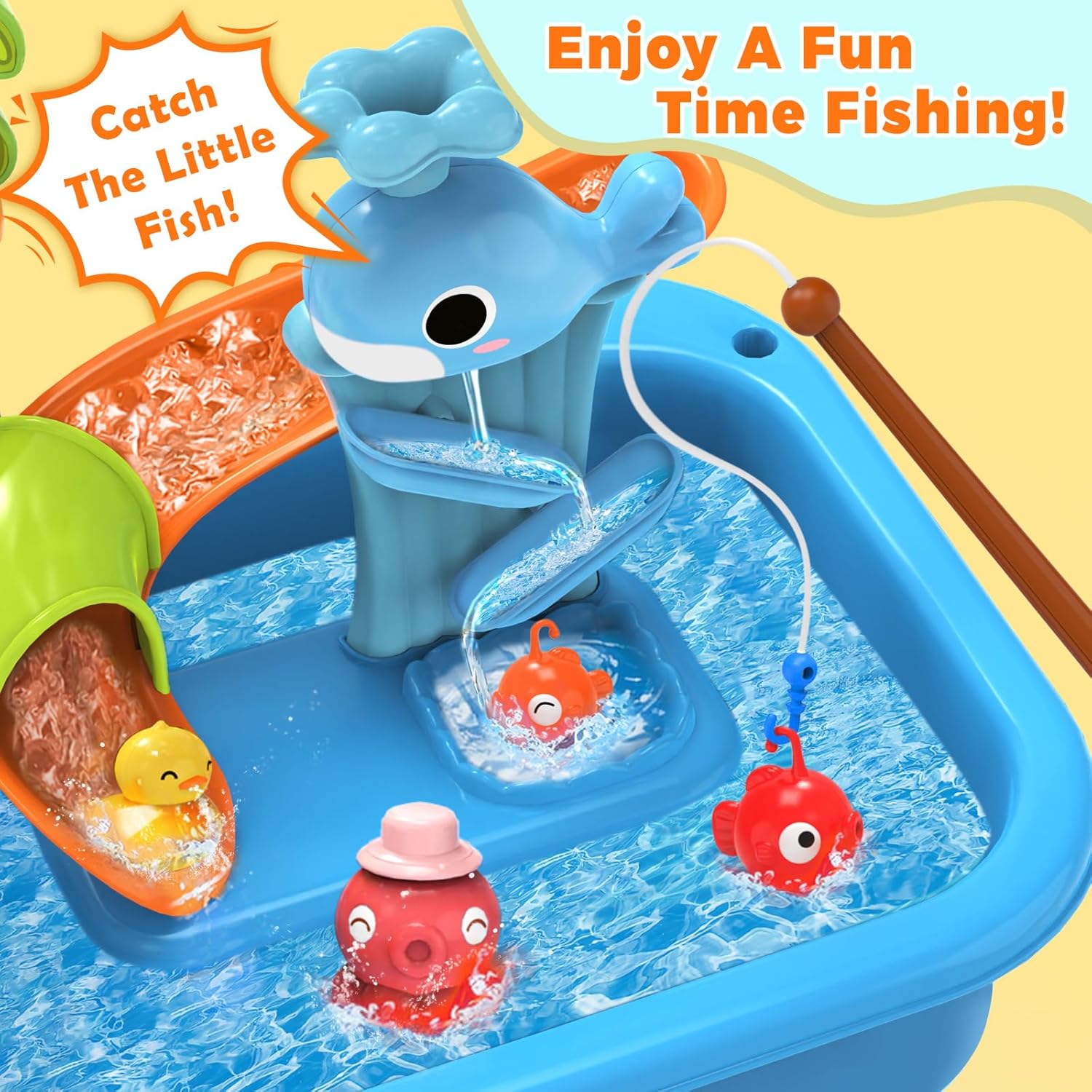 Water Table for Toddlers 1-3 with Electric Water Pump, Sand and Water Table for Kids Ages 4-8 Play Sink with Running Water & Electric Faucet, Role Play Sensory Toys