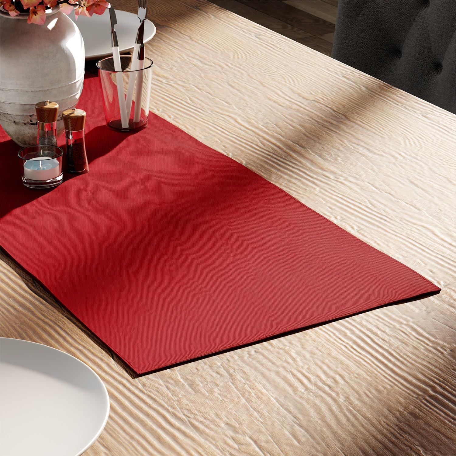 Encasa XO Table Runner 13x36 in Long | Cotton Canvas Fabric | Deep Red Solid Color | Machine Washable & Durable
