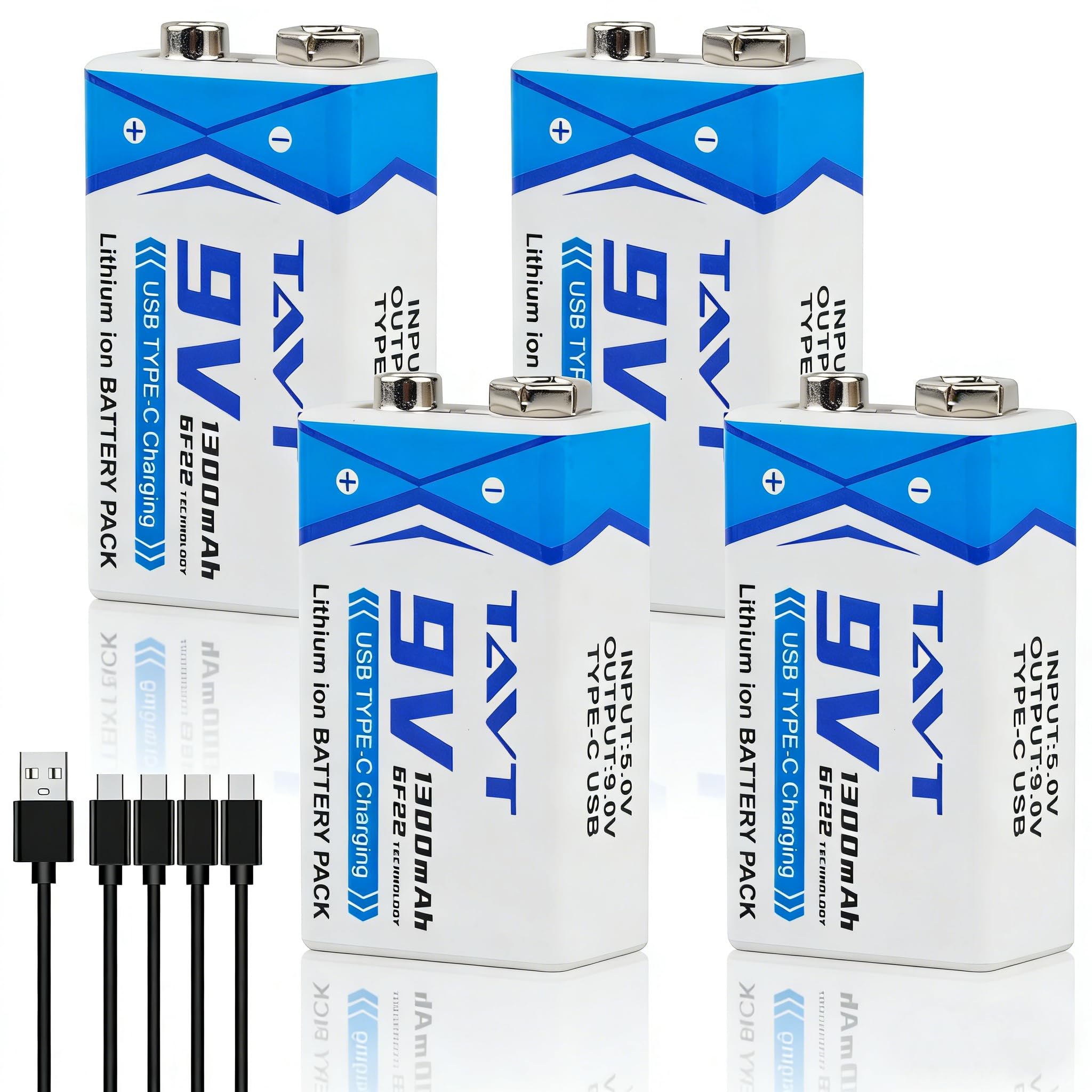 TAVT 2X 9V baterías de 1300mAh con Puerto de Carga USB-C para Juguetes, Detector de Humo, multímetro, walkie-talkies, micrófonos — view 10