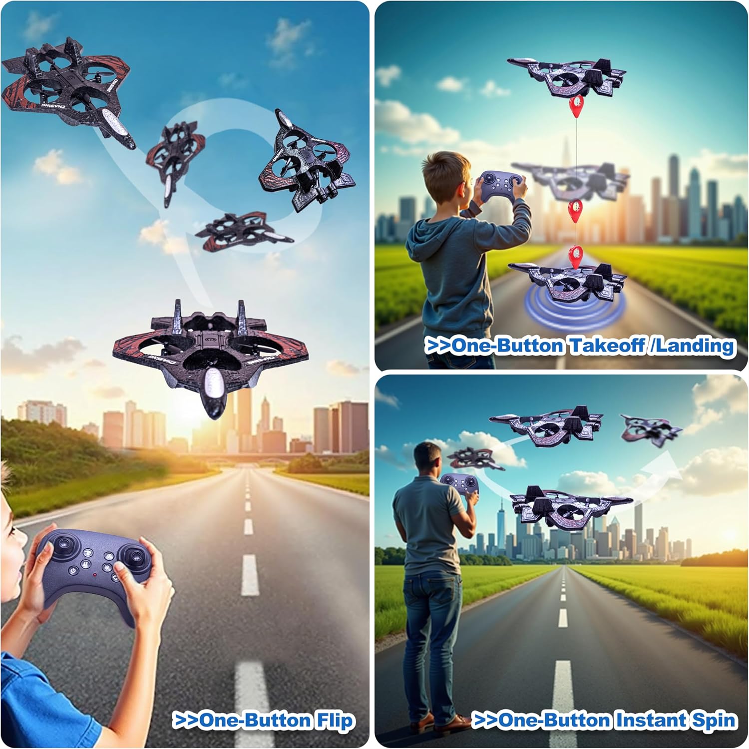 Foam RC Airplane,Remote Control Planes with LED Lights Fighter Jet for Night Flights Outdoor 360° Flip & Spin Stunt Drone Toy for Beginner Adults