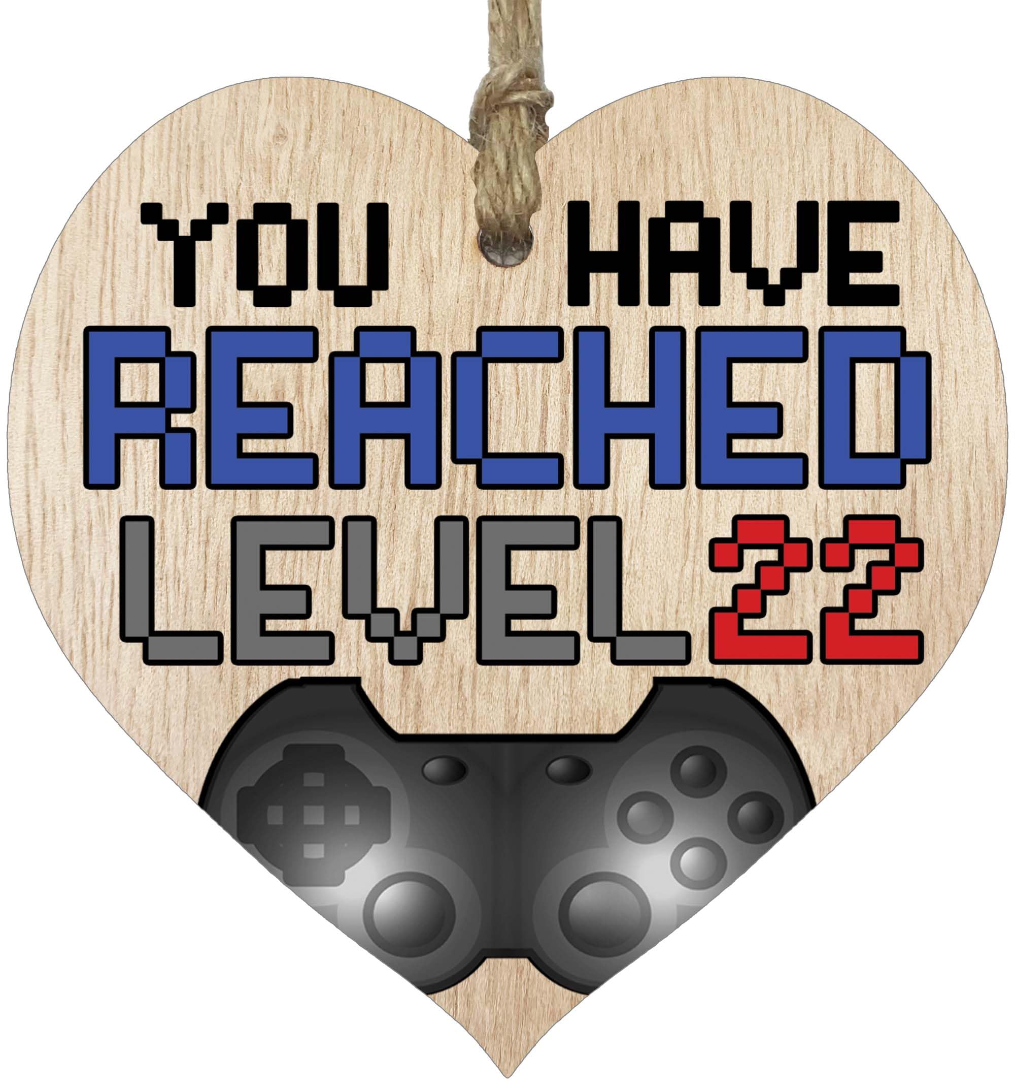 Fun 22nd Birthday Gift For Men Woman Wooden Heart Plaques, Level Up