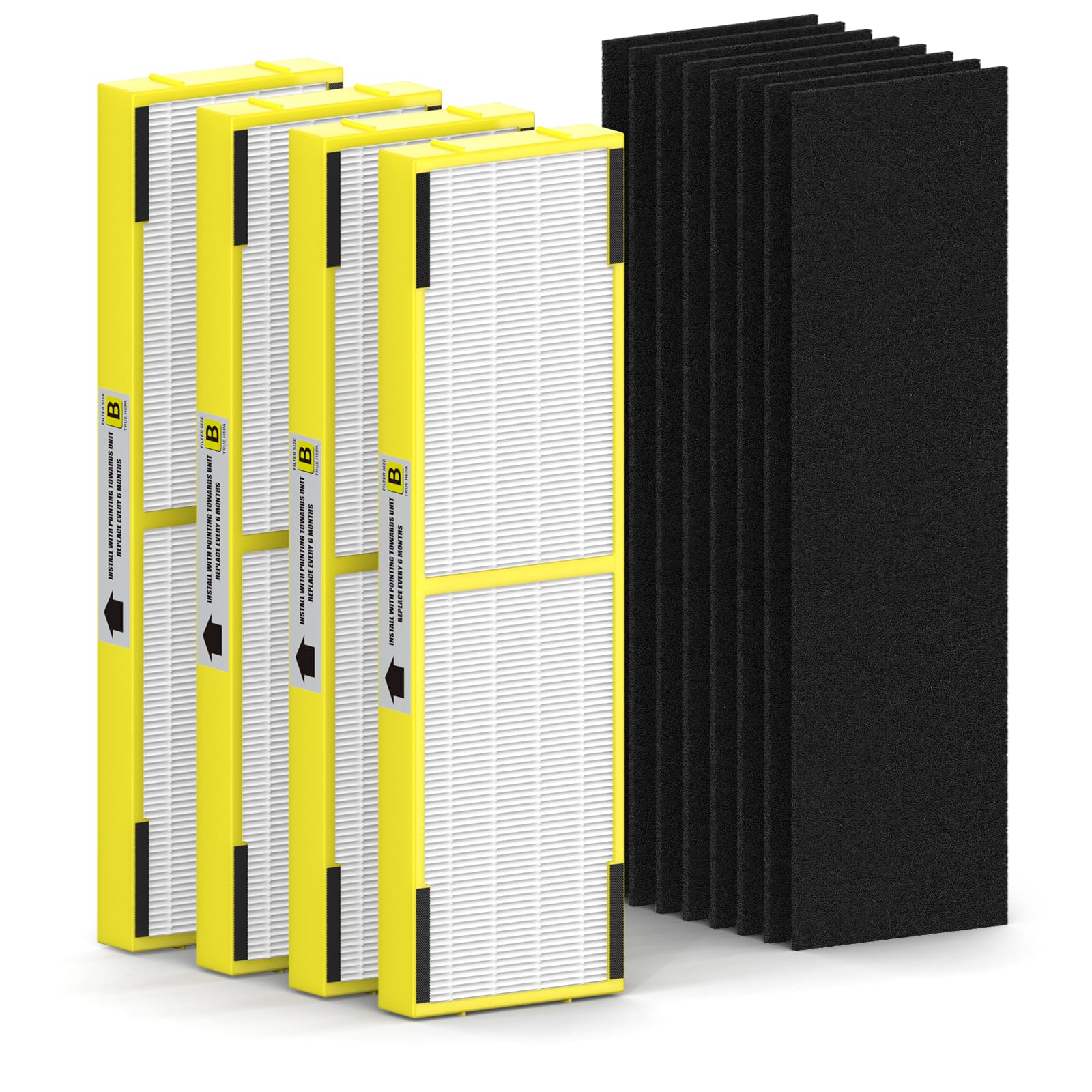Paquete de 4 filtros de repuesto HEPA FLT4825 B compatibles con purificador de aire Germ-Guardian AC4825 AC4300 AC4800 AC4900 AC4850, paquete de 4 filtros HEPA B con 8 filtros de carbono
