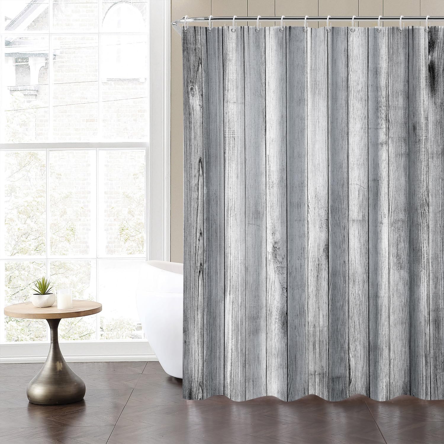 Barn Door Shower Curtain for Bathroom, Farmhouse Wood Door Shower Curtains 72x72inches Neutral Fabric Waterproof Shower Curtains Set for Stall RV Hotel with Hooks
