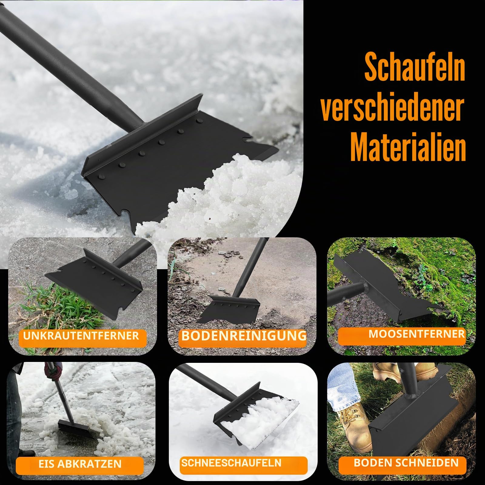 Multifunktionale Gartenreinigungsschaufel, Bodenschaber mit 148cm langem Griff, Gartenschaufel, Unkrautbekämpfungswerkzeug,Flacher Spaten für Rasenkanten,Kratzen,Unkrautbekämpfung und Laubentfernung