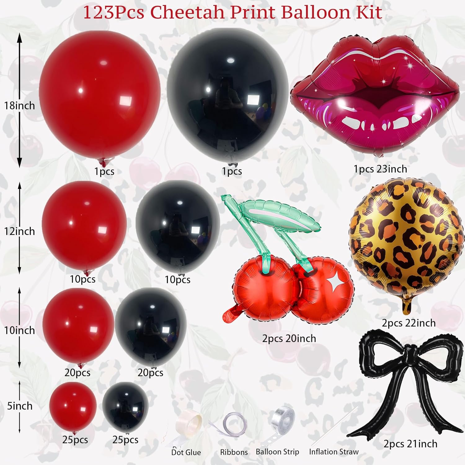 124Pcs Cheetah Cherry Balloon Arch Garland Kit with Black Red Lips Bow Balloons for Leopard Print Birthday Party Decorations, Girls Night Out Bachelorette Party, Kiss The Miss Goodbye - Image 2