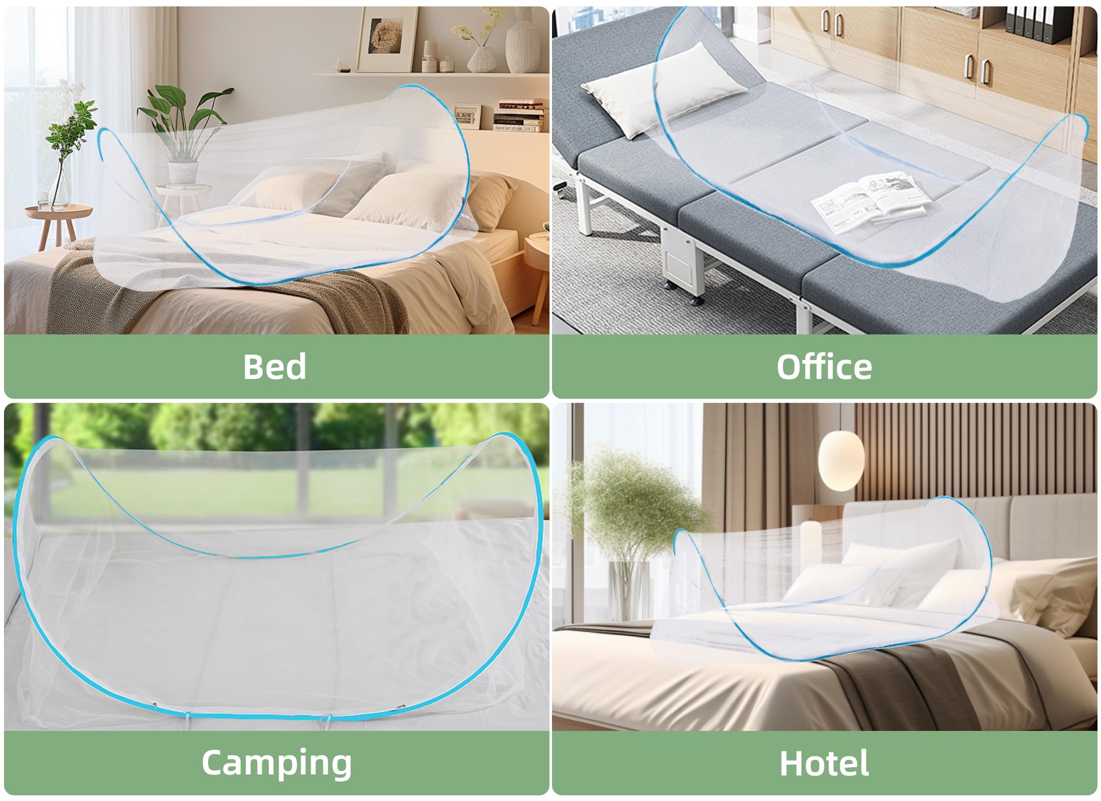 Zanzariera grande da 78 x 32 x 22 pollici, zanzariera pieghevole portatile, zanzariera da campeggio con fondo a rete, per letto, campeggio, viaggi, patio (blu)