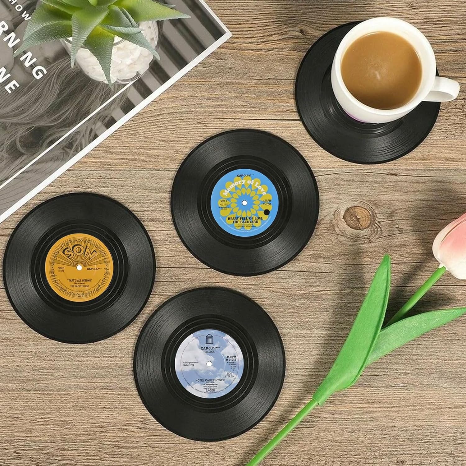Coasters for Drinks with Gift Box Retro Disk Vinyl Record CD Coasters Set of 6 Non-Slip and Perfect for Restaurant/Bar/Party/Cake Decoration Coasters for Drinks with Gift Box Retro Disk Vinyl Record CD Coasters Set of 6 Non-Slip and Perfect for Restaurant/Bar/Party/Cake Decoration
