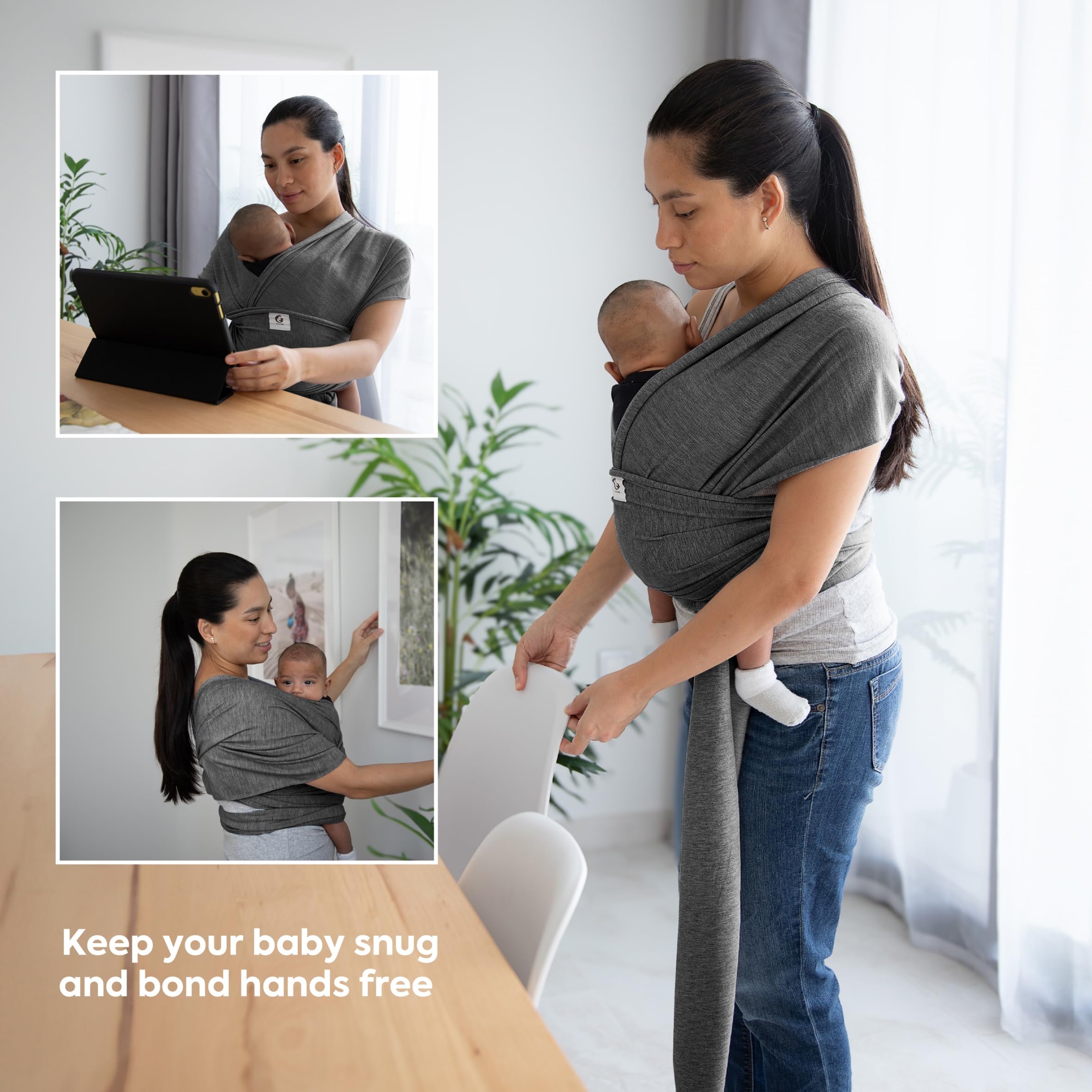 ELDOMA Dark Grey Baby Wrap Carrier - Lightweight, Breathable Baby Sling, Hands Free Baby Carrier Sling, Baby Carriers for Newborn, Infant — view 6