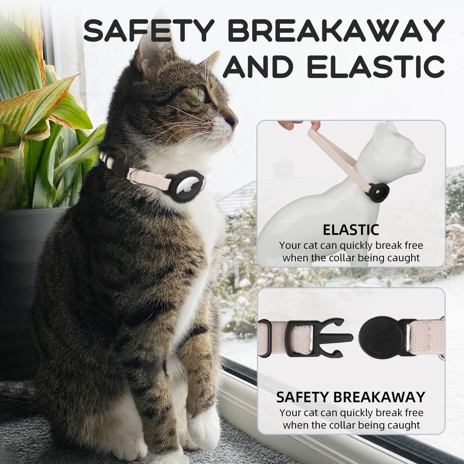 AirTag Cat Collar, Stretchy Kitten Collar with Apple Air Tag Holder and Bell - Image 2