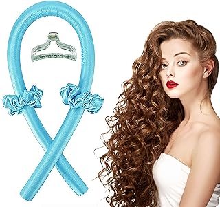 أربطة رأس مع بكر لتمويج الشعر بدون حرارة من كين يينغ، أداة تمويج الشعر الطويل بخطوة واحدة، أداة تموج الشعر خلال الليل مع مشابك وأربطة للشعر، مجموعة للتصفيف الشعر بنفسك قبل النوم، لون أزرق