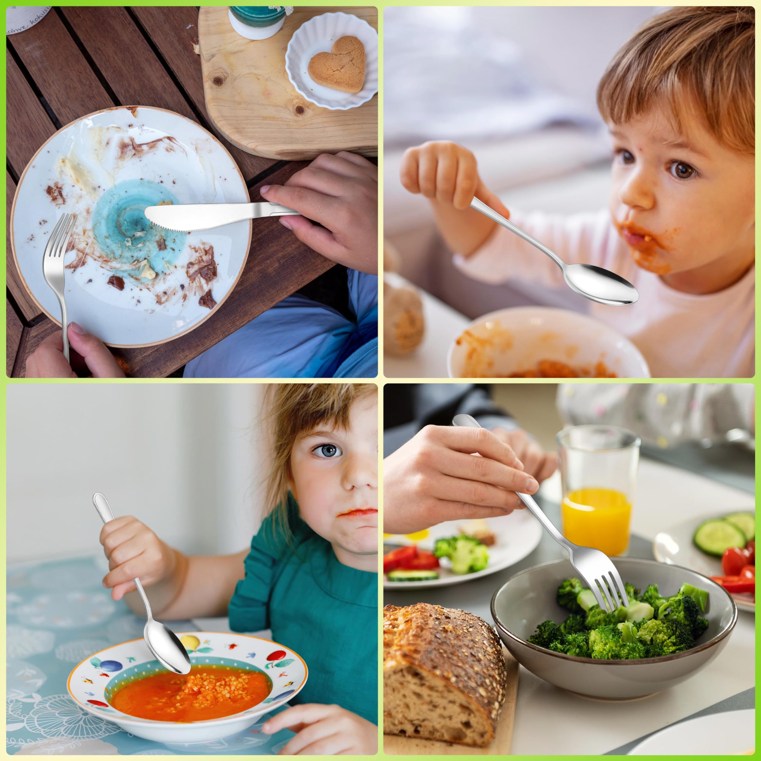 Herogo Set di 8 posate per bambini, in acciaio inox, con manico elegante, posate per bambini con 2 forchette per bambini, 2 cucchiai per bambini, 2 coltelli per bambini, 2 cucchiai piccoli, finitura a