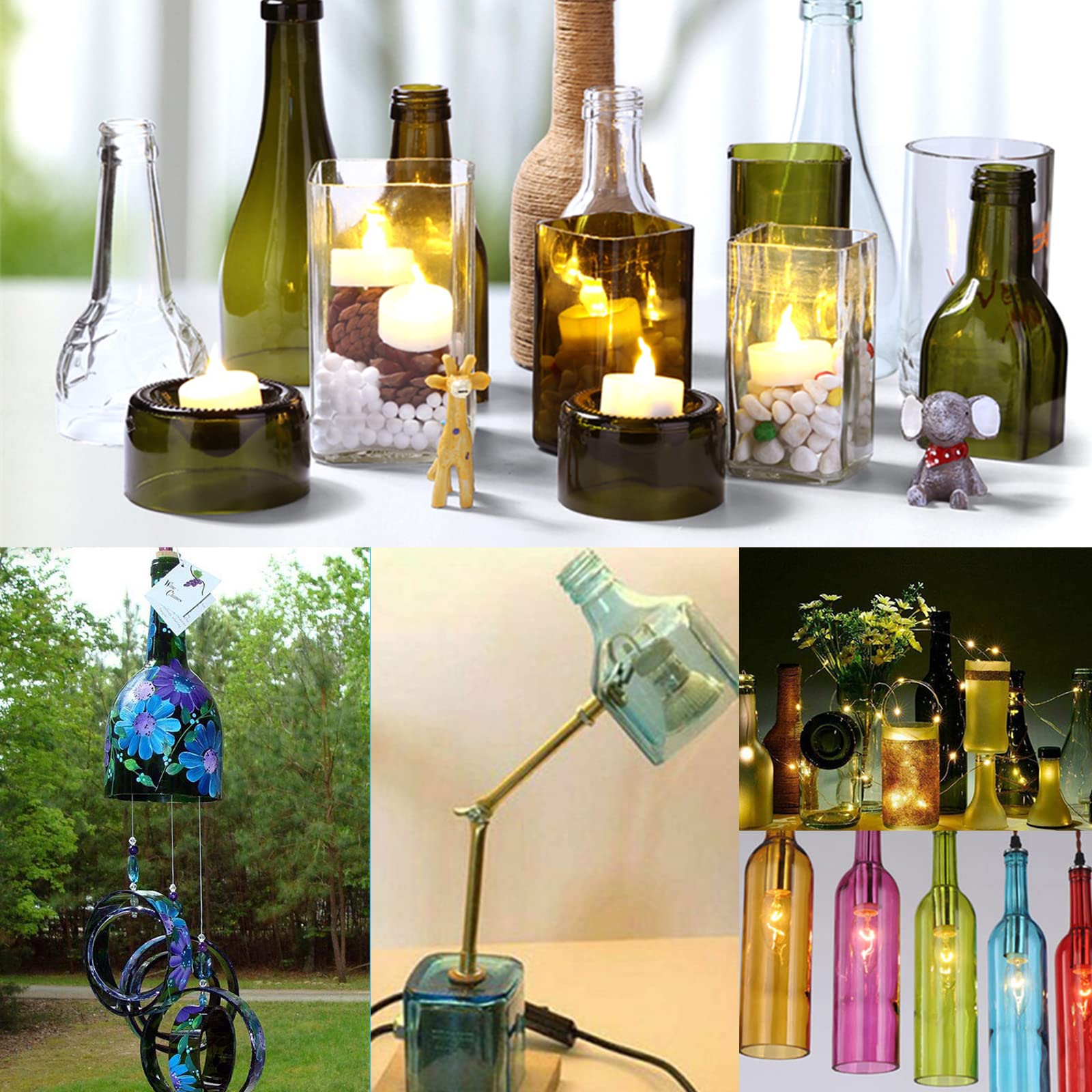 Kit Coupe Bouteille,Coupe Bouteille De Mise à Niveau,Bouteilles Rondes,CarréEs Et Goulots D'étranglement,Kit Complet D'Outils De Coupe De Verre,Coupe Bouteille en Verre De Liqueur De Vin