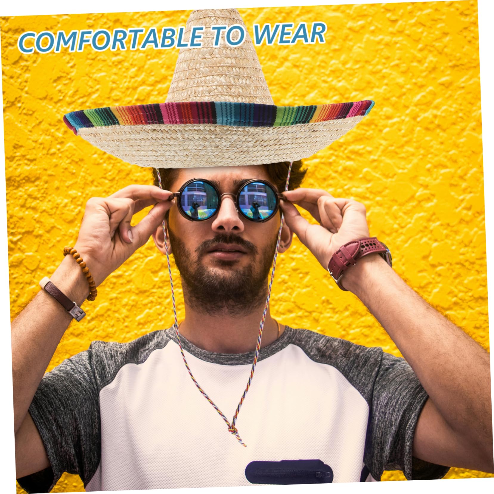 Sombrero Mexicano Beige de con Adorno para Adultos y Accesorio de Fiesta de Disfraz para Celebraciones al Aire
