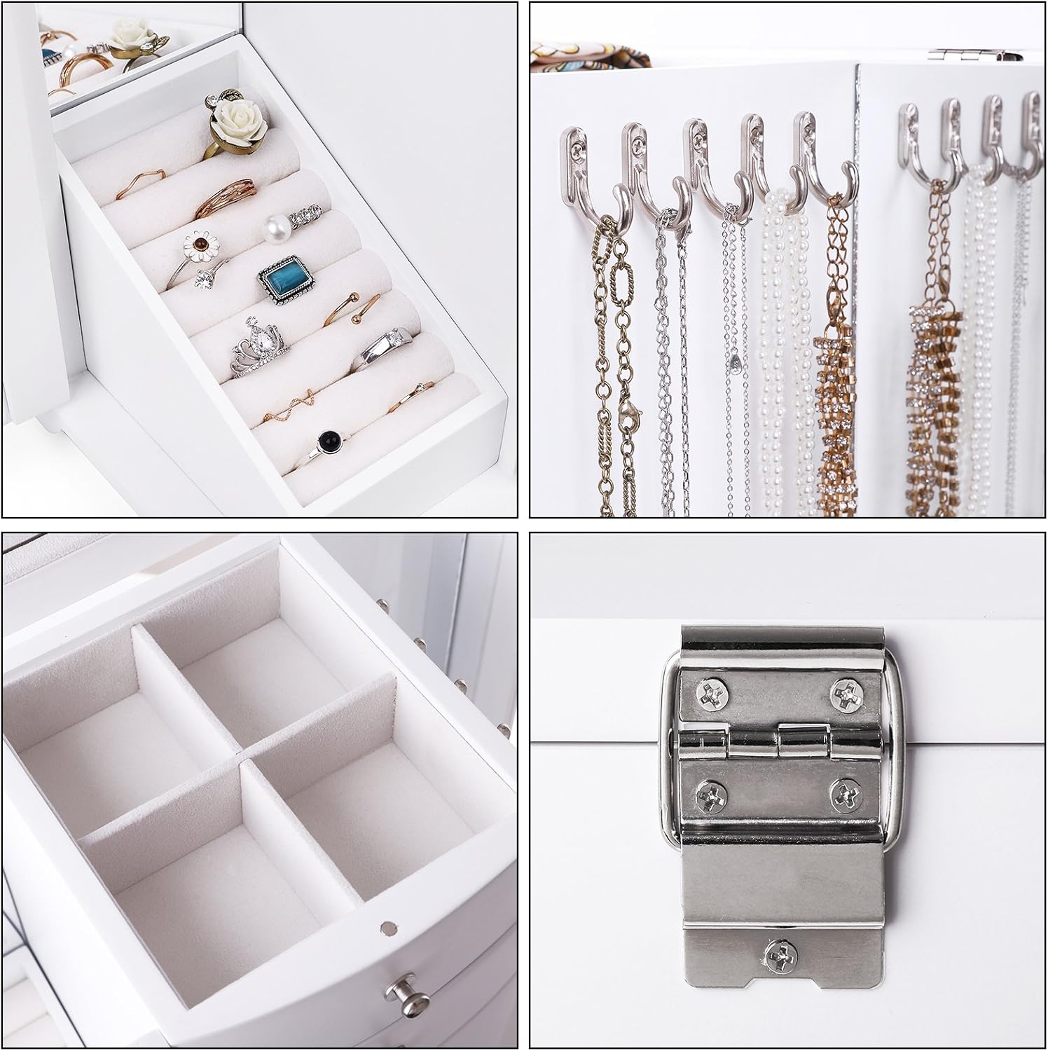 SONGMICS Wooden Jewelry Box Large Organizer with Clear Acrylic Doors and 4 Drawers, White UJOW57W : Clothing, Shoes & Jewelry