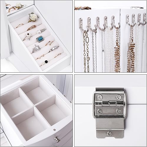 Miniatura 3 de SONGMICS Joyero de madera organizador grande con puertas acrílicas transparentes y 4 cajones blanco UJOW57W