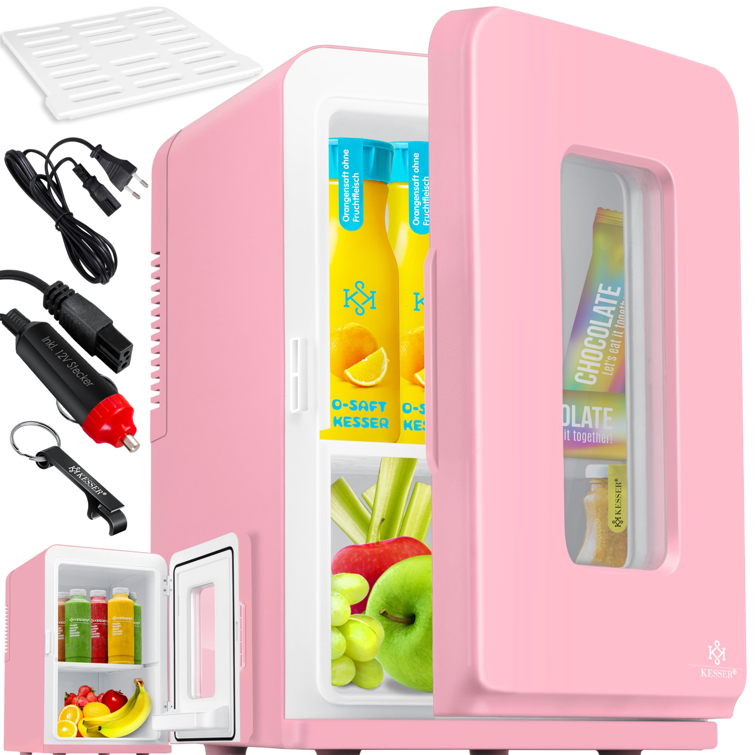 KESSER® Nevera 2 en 1 mini nevera de 15 litros, función de refrigeración y calefacción, portátil, CA CC, 220 – 240 V/12 V, enchufe y encendedor de cigarrillos, minicaja térmica para coche, oficinas,