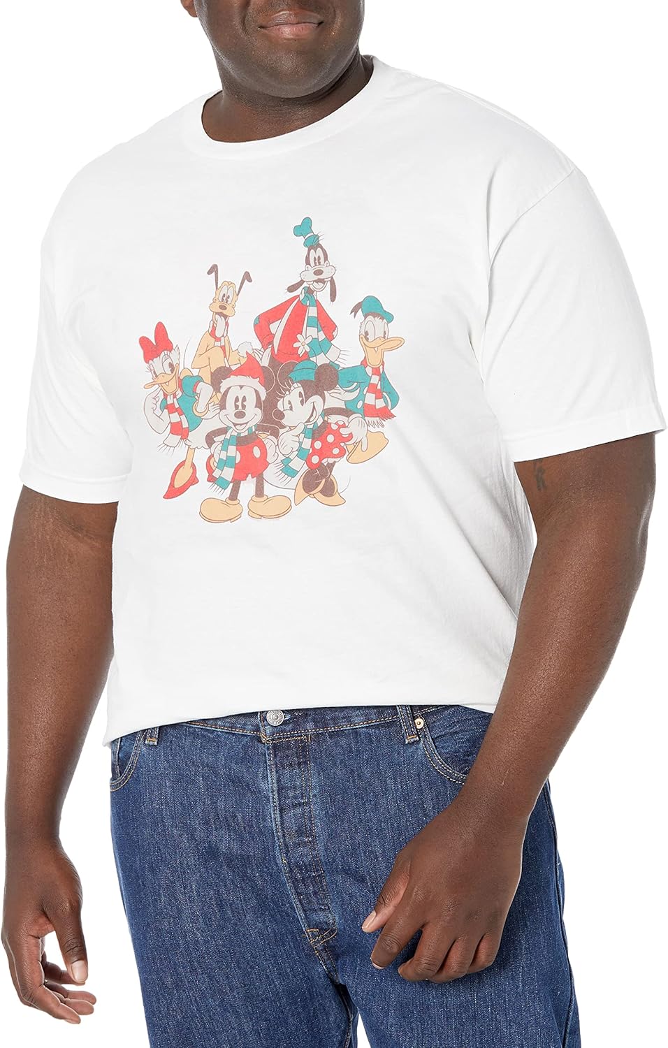 Disney Big & Tall Classic Mickey Holiday Group Men's Tops Short Sleeve Tee Shirt XX-Large Big Tall White