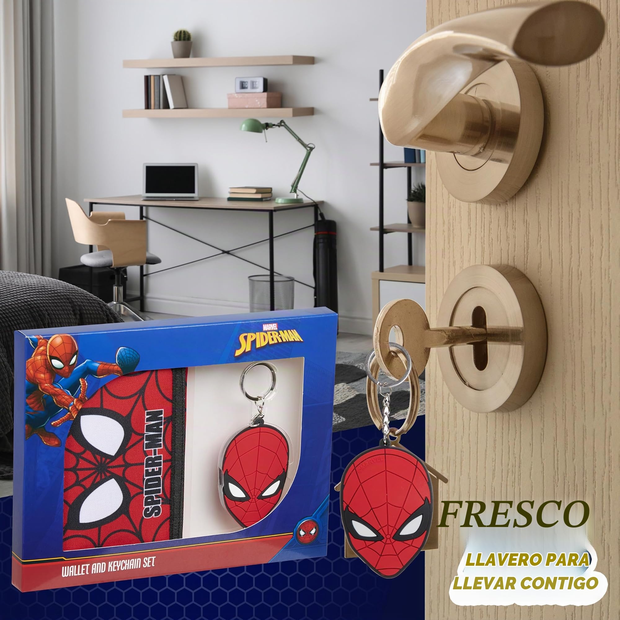 Marvel Monedero y Llavero Niño - Monedero Llaves, Ranuras para Tarjetas y Llavero - Regalos Avengers (Rojo Spiderman)