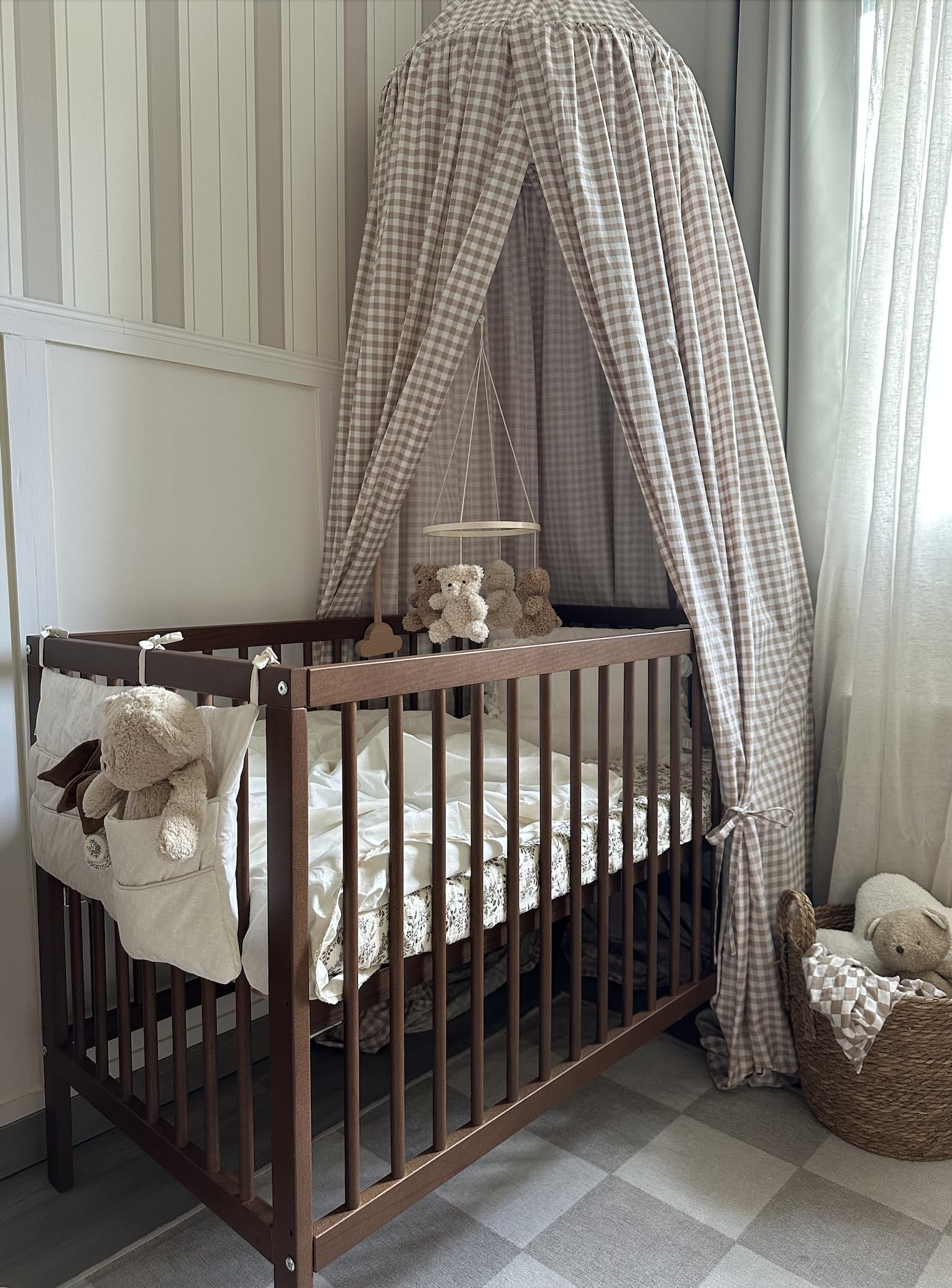 Mokee Mini Lit Bébé Évolutif 60x120cm - Lit Convertible Bébé 100% en Bois Massif - Berceau en Bois Transformable en Lit Enfant - Sommier à Lattes - Lit à Barreaux - Noyer