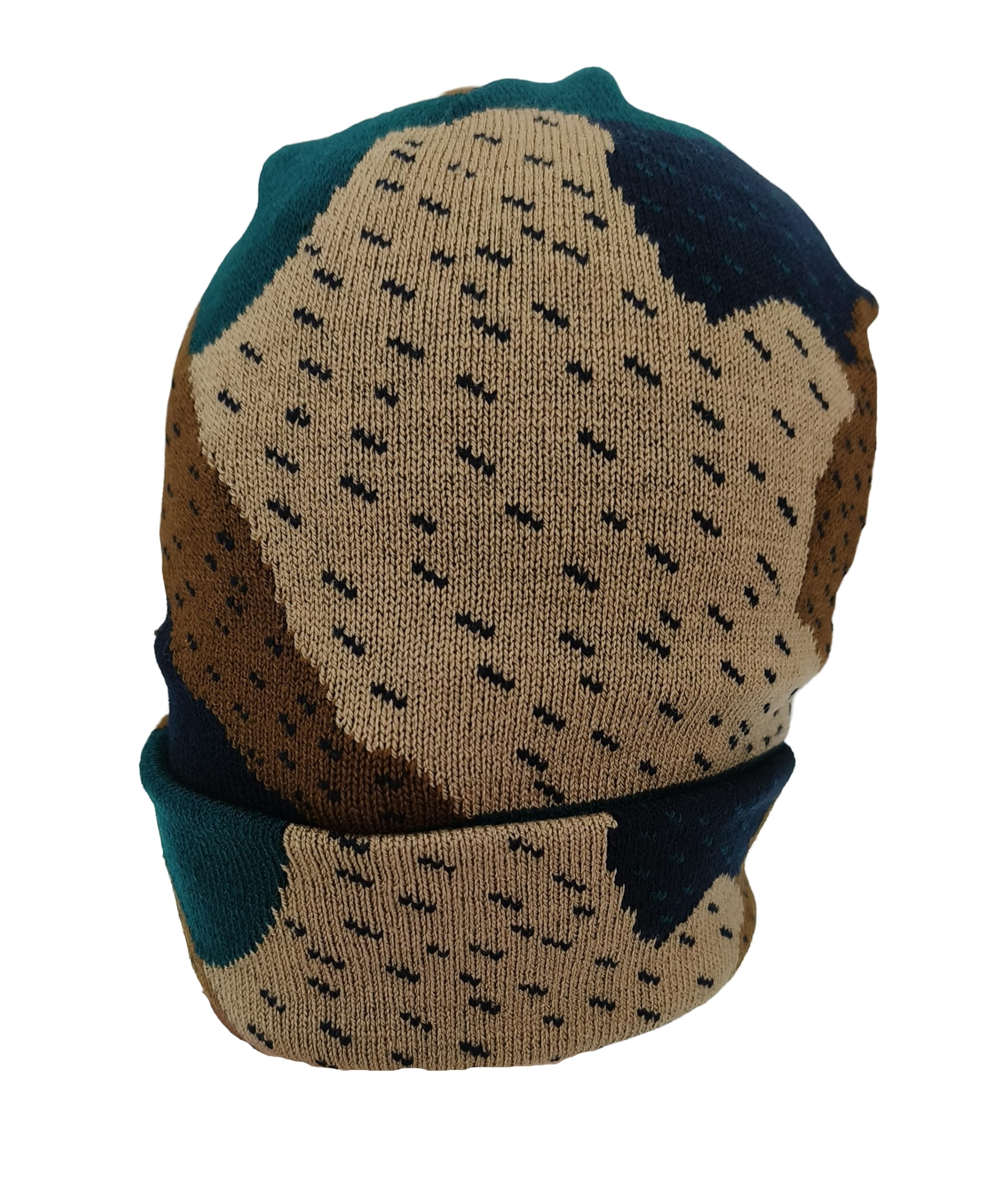 Unisex Acro Wool Knitted Beanie Cap with Camo Pattern, Winter Warm Beanie-image-6