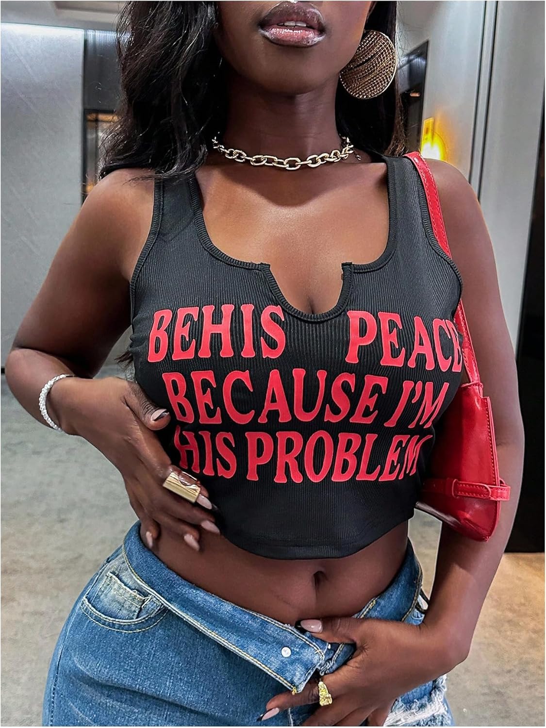 SHENHE Women's Letter Graphic Crop Tank Top Sleeveless Notched Neck Casual Summer Jersey Shirt - Image 5