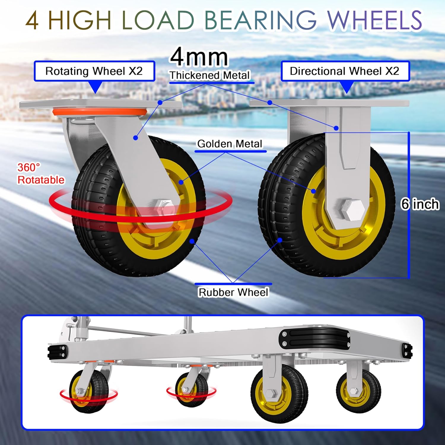 Platform Truck Heavy Duty Push Cart Dolly with 6'' Wheels 2000 LBS Capacity Steel Large Flatbed Cart Foldable Platform Dolly for Groceries, Garage, Warehouse, Equipment (36" X 24")