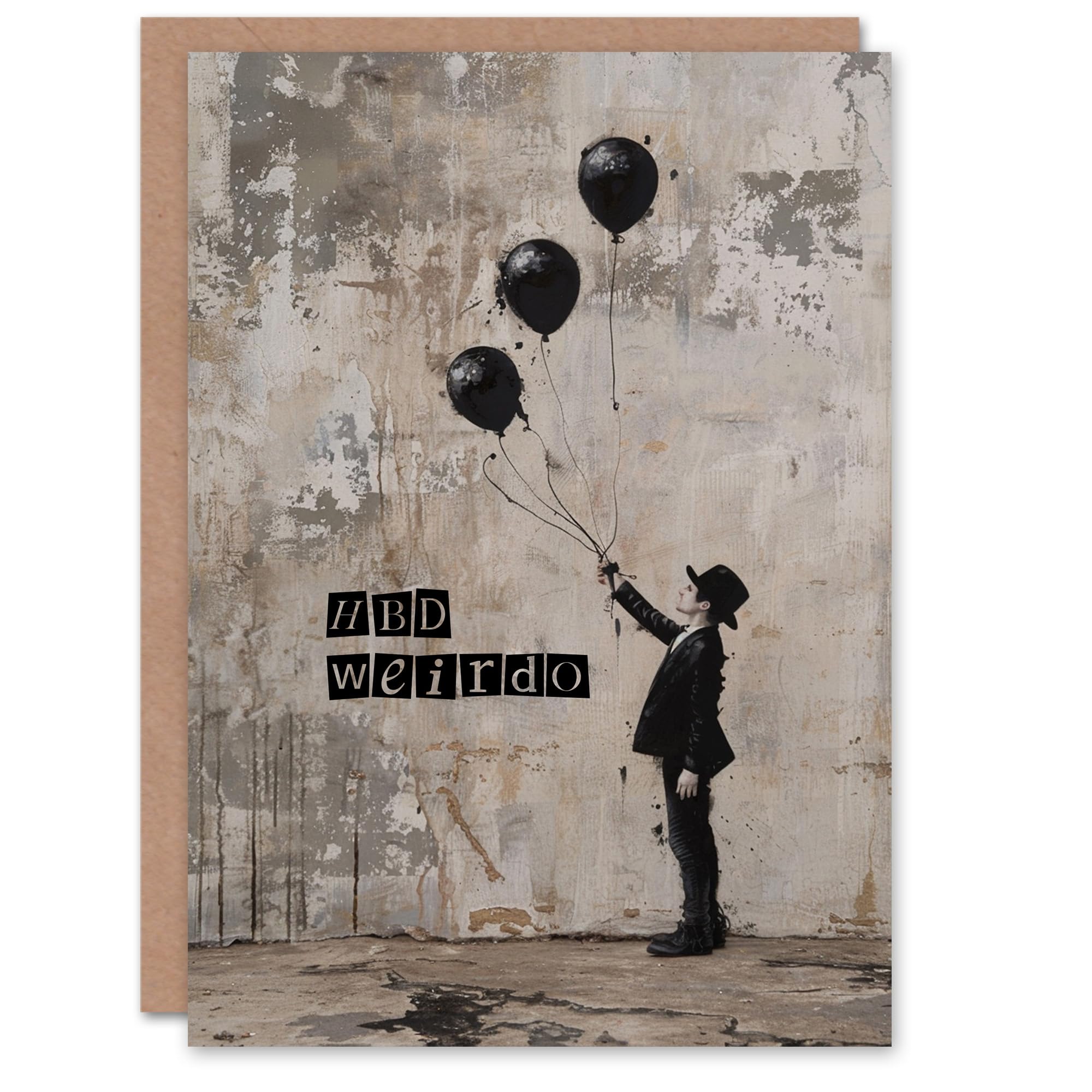 Artery8 Birthday Card HBD Weirdo Goth with Black Balloons Drawing For Him Man Male Dad Brother Son Papa Grandad Greeting Card