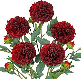 Hollyone 5PCS Dahlia Fall Flowers Artificial for Decoration 24.8