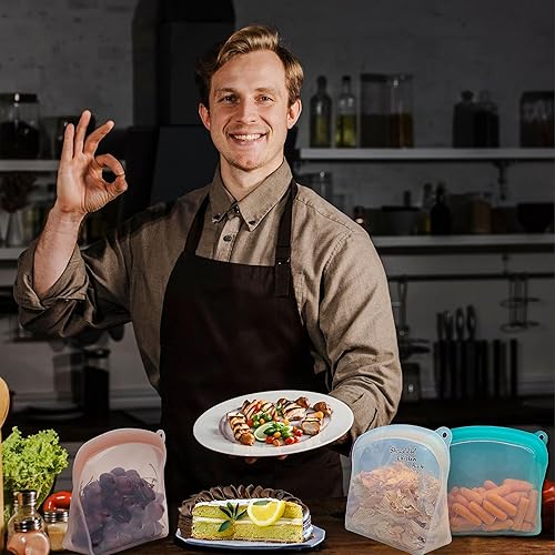 Miniatura 8 de Elkanah Stand Up - Bolsa de almacenamiento reutilizable de silicona de grado alimenticio, bolsas de 42 onzas líquidas, bolsas de silicona para