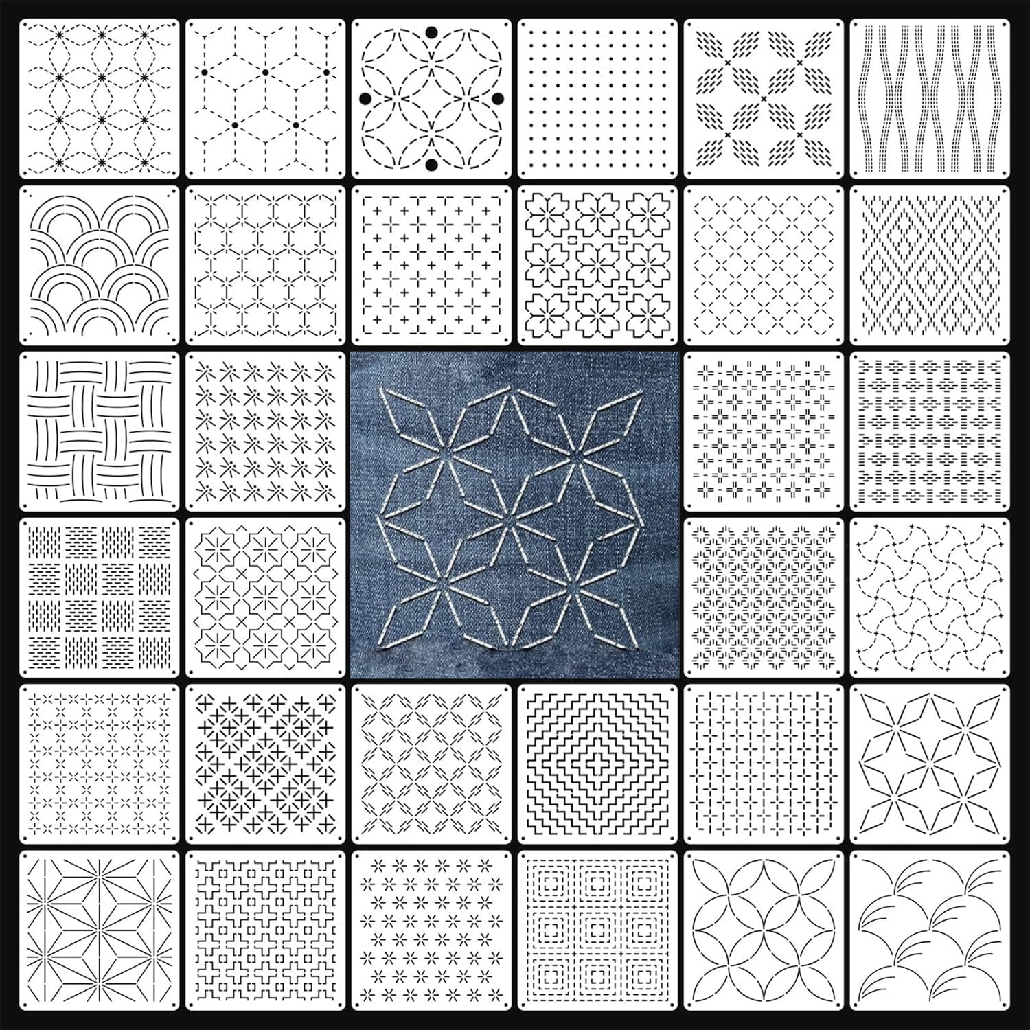 Sashiko Stencil Kit - 40 Unique Designs -9