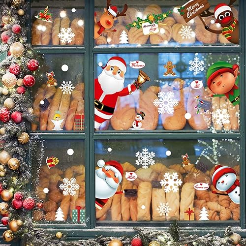 Miniatura 4 de 182 calcomanías estáticas para ventanas de Navidad para vidrio calcomanías de Navidad decoraciones de Navidad copo de nieve Papá Noel renos para
