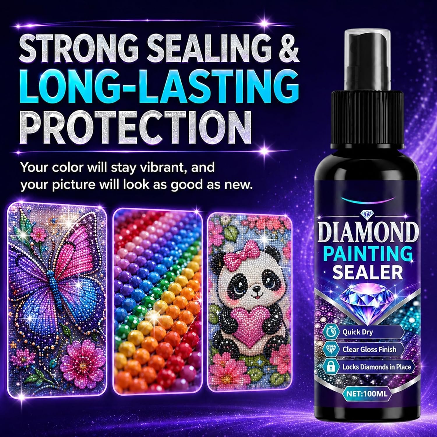 2027 New Diamond Art Sealer Spray, Painting Sealer Spray, 100ml Quick Dry Gloss Diamond Art Sealer Clear Protective Sealant to Secure Diamond Drills