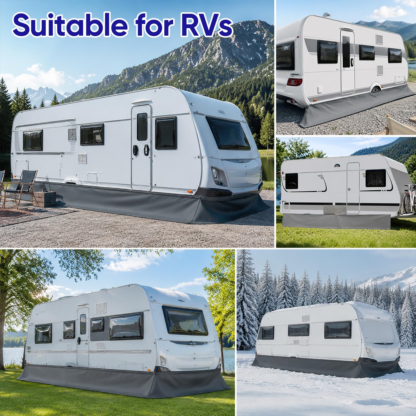 Bodenschürze Wohnwagen, 700x50 cm wasserdichte PU Wohnwagenschürze mit Bodenanker Windschutz Wohnmobilschürze Bodenschürze Wohnmobil Windschürze Wohnwagen für Outdoor Camping Reisen