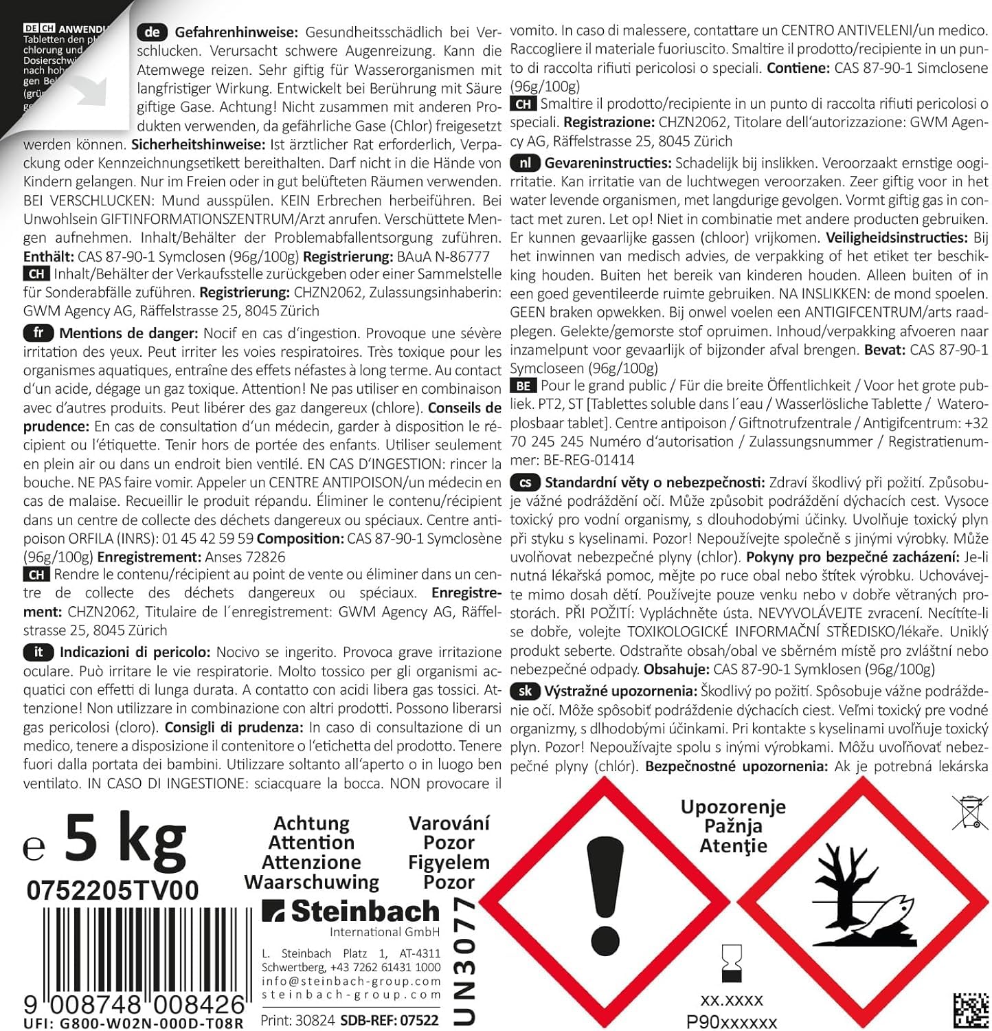 STEINBACH | Wasserpflege Set Classic XL I Pool Chlor Starterset für Einsteiger I Mini-Multitabs, Kristallklar, Dosierschwimmer, Testkit, pH-Senker & Chlorgranulat | Pool-Zubehör-Set für Anfänger