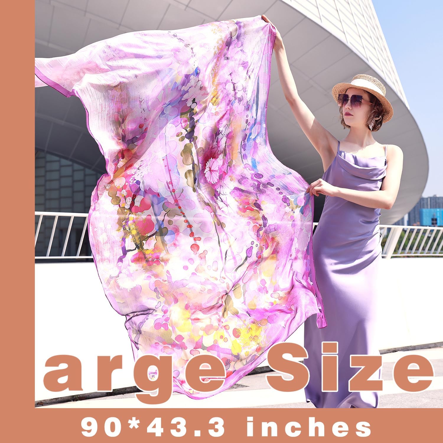 DANA XU Women's 100% Mulberry Satin Silk Pashmina Shawl Wraps Extra Large Floral Scarf for Evening Dresses, Soft Oversized - Image 4