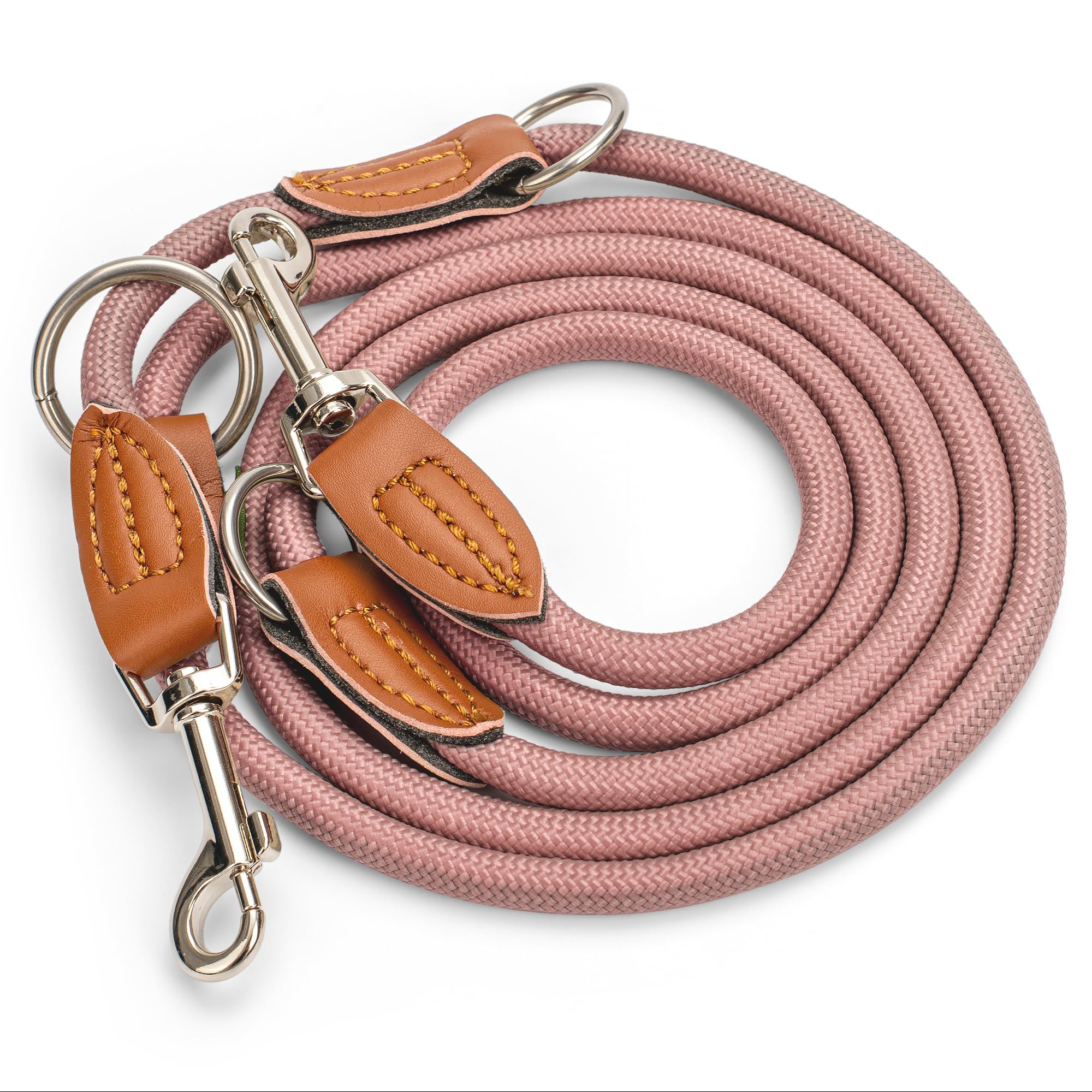 Leisegrün Hundeleine für kleine Hunde | 2 Meter | 3fach verstellbar | Nur 160 g leicht | Führleine 2m | Altrosa