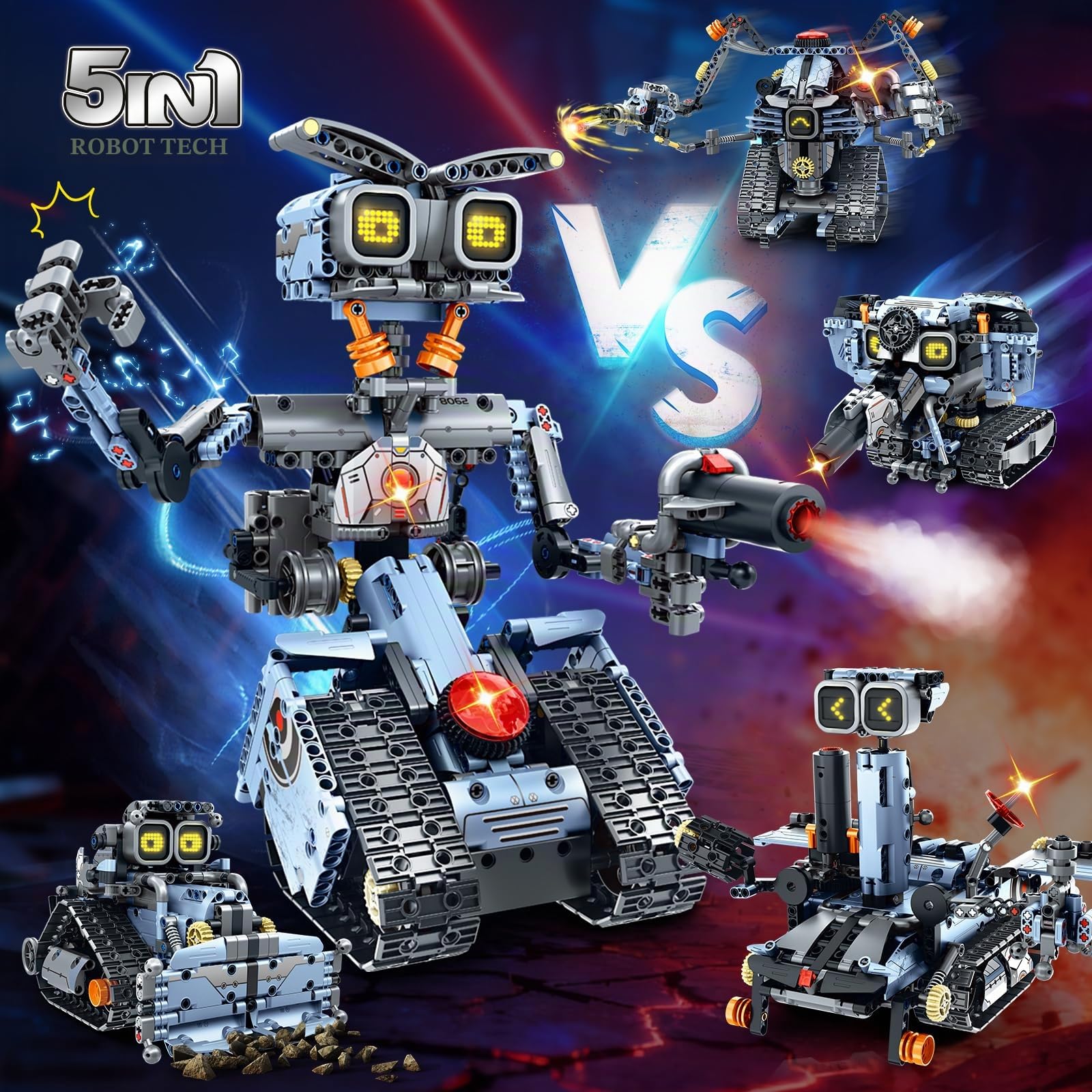 Set di costruzione robot con occhi LED intercambiabili - 5 in 1 telecomando e app controllata robotica Building Block RC Model Kit giocattoli regalo per bambini ragazzi ragazze età 8+