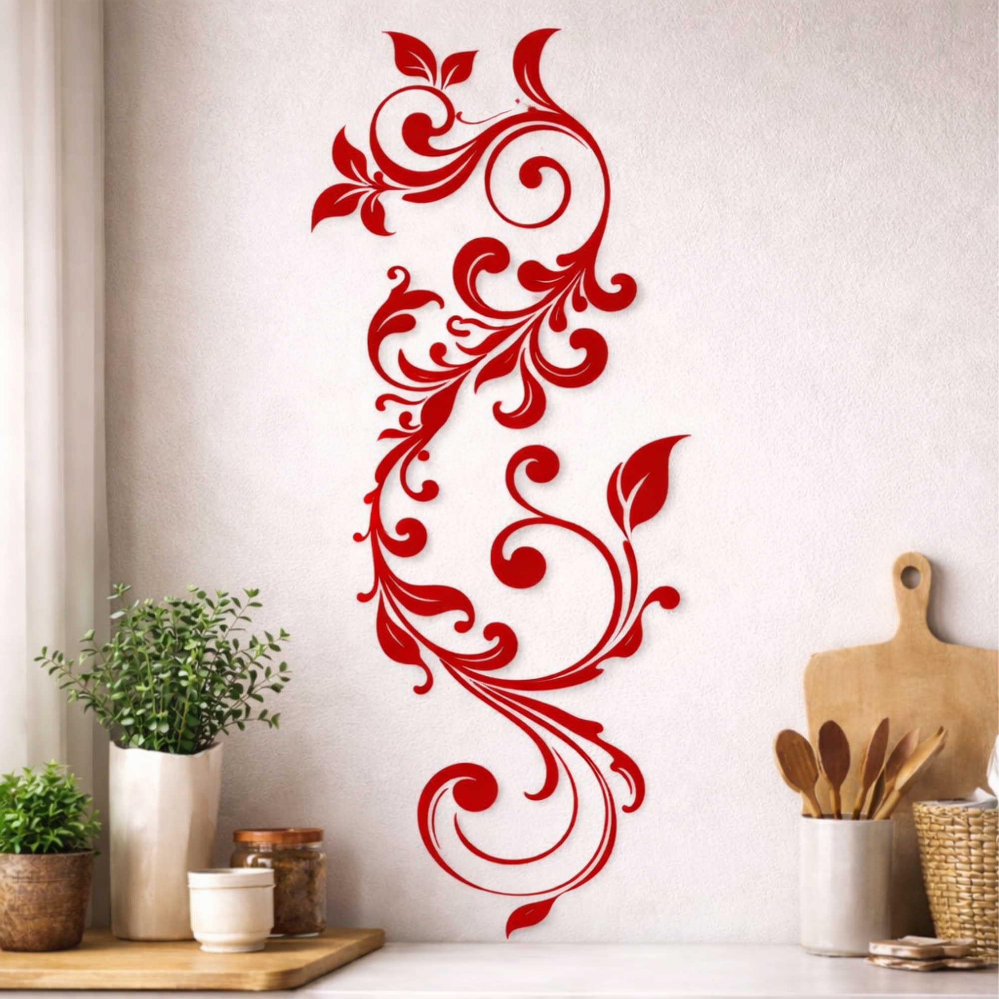 INDIGOS UG - Sticker mural - w439 - Motif plante et fleurs - En filigrane - 220 x 82 cm - Rouge