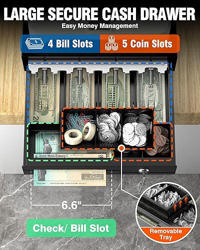 Miniatura 5 de PYY Caja registradora para pequeñas empresas con escáner - Caja Registradora electrónica comercial para Negocio con cerradura Caja de cajón de