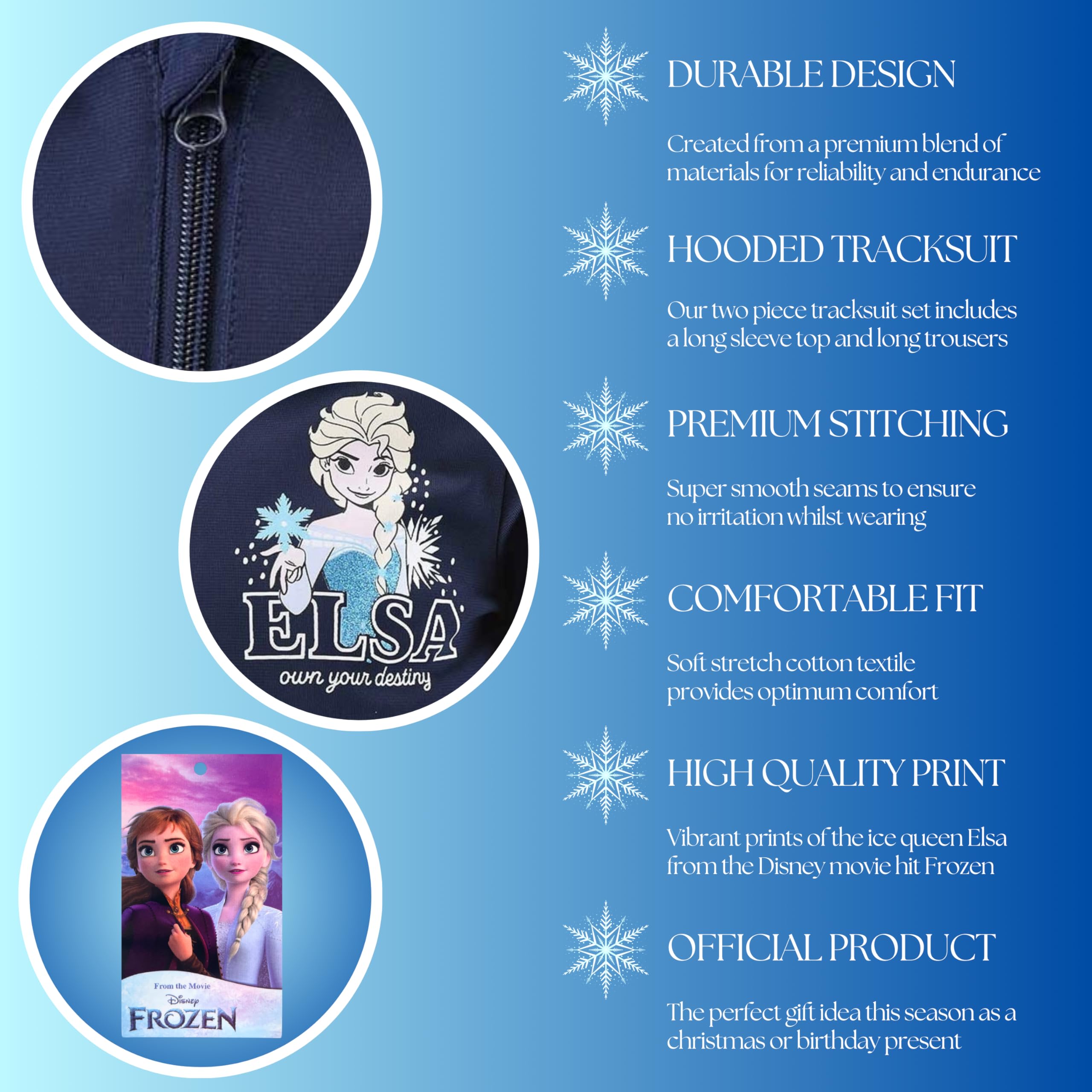 Disney Elsa Chandal para Niñas, Conjunto 2 Piezas para Niñas, Traje Deportivo Azul, Frozen Sudadera con Capucha y Pantalones, Tallas 3 a 8 Años