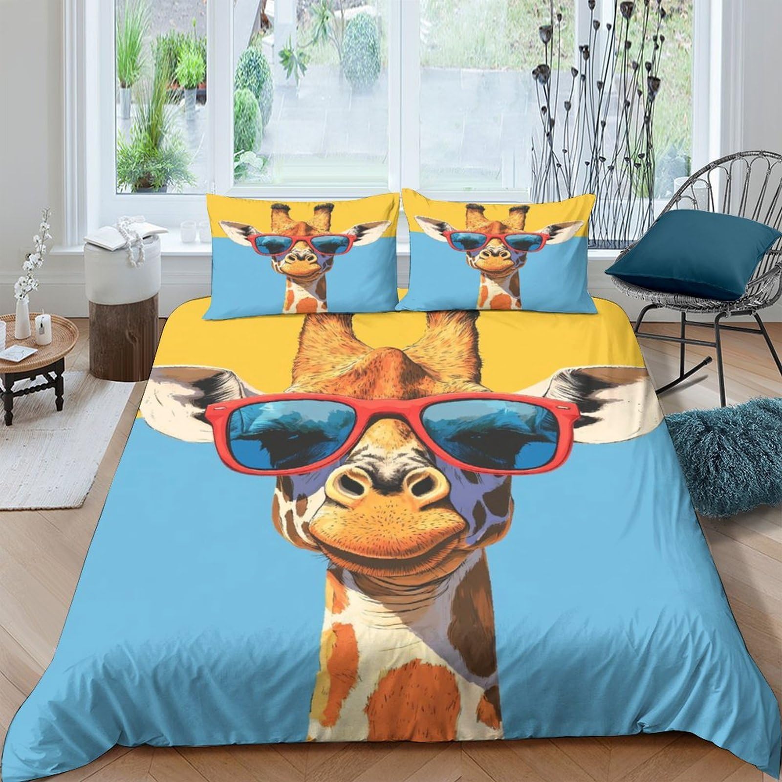 Ctjqhvkz Style-1 3D Printed Giraffe Sunglasses Fitted Sheet Microfiber Bold Cartoon Mattress Cover For Bedroom Guest Dorm Easy Care Decor Single（135X200cm）