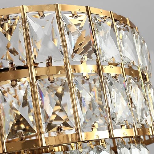 AOOCHOK Modern Crystal Chandelier Gold Finish Light Fixture, Oval Crystal Pendant Light Hanging Lamp, for Living Room, Dining Room, Restaurant, E14 x 8, 75 x 33cm - 5