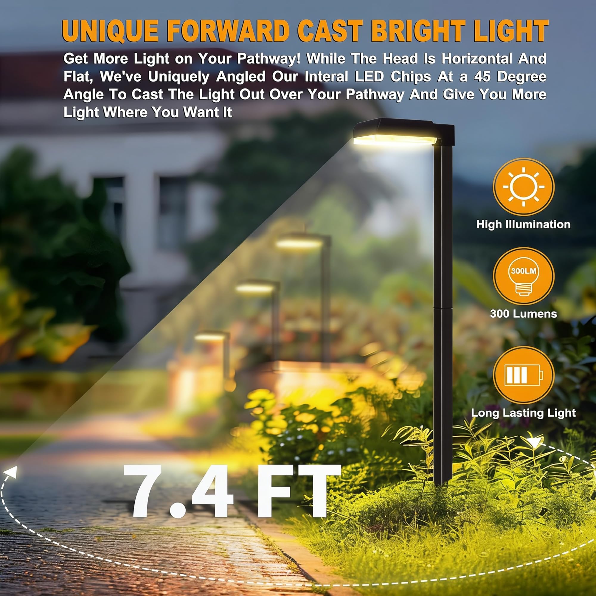 Bobcat Solar Wegeleuchten Super Hell 300 Lumen mit 2 in 1 Warmweiß und Tageslichtmodi, Schwarze LED Solarleuchten Außen Wasserdicht für Weg, Gehweg, Auffahrt oder Gehweg Licht (6 Pack)