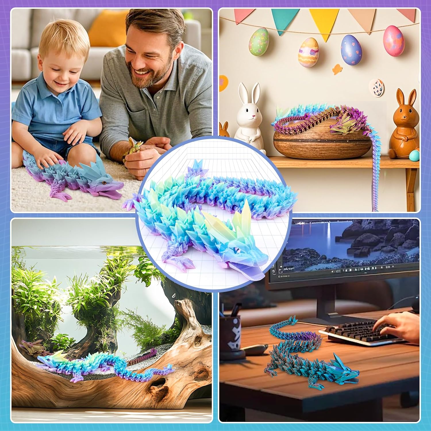 Large 3D Printed Dragon 24 inch- Articulated Crystal Dragon Toys with Wings, Big 3D Printed Animals ADHD Fidget Toy Gifts for Desk Decor, Easter Basket Stuffers and Essentials - Image 8