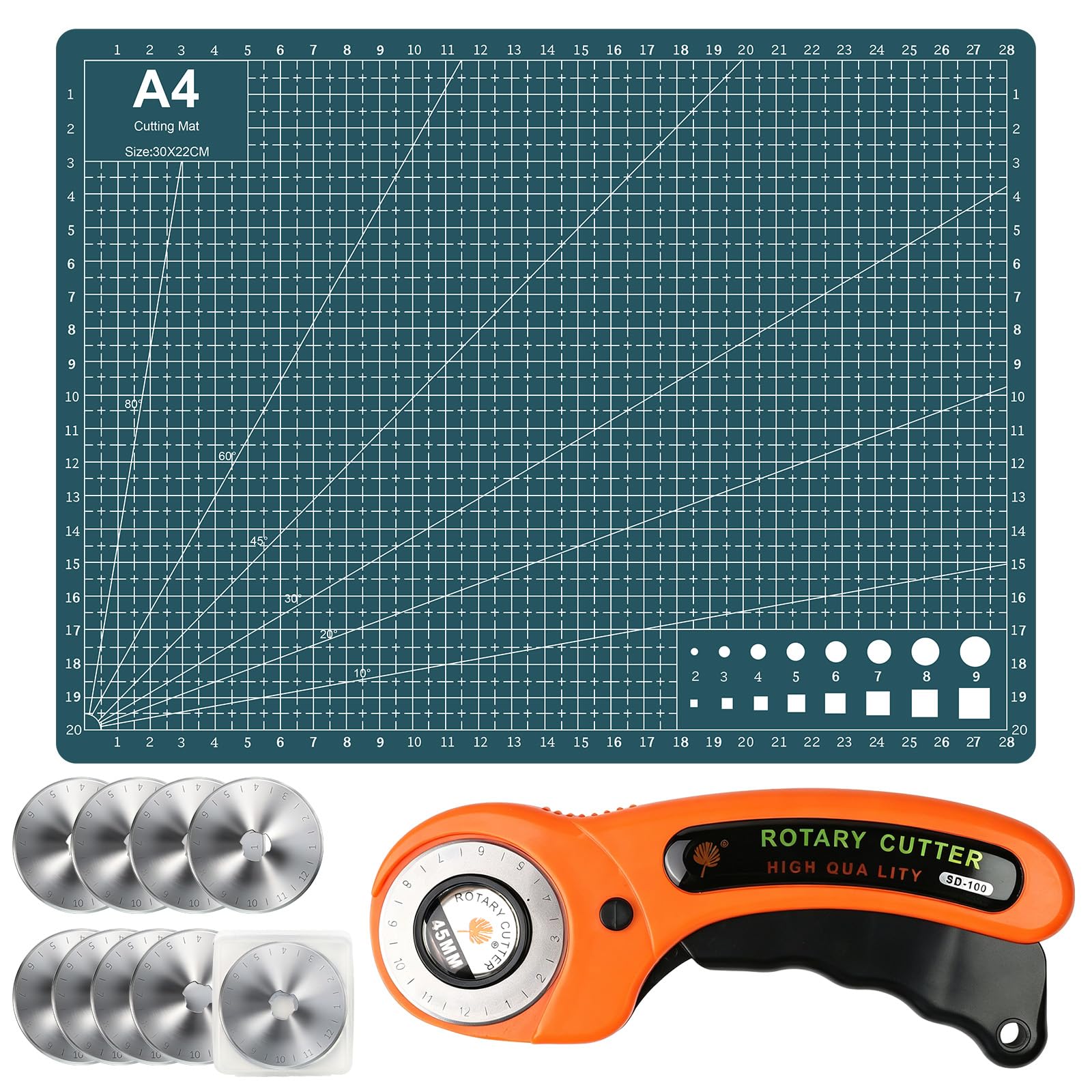 11PCS Rotary Cutter Kit, 45mm Rotary Fabric Cutter for Sewing, Quilting