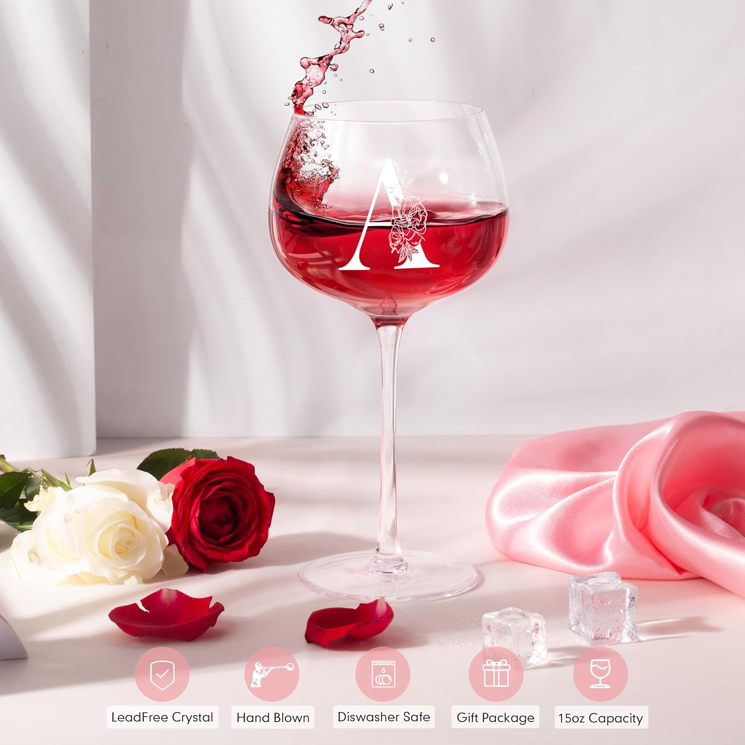 Personalized Gifts for Women - Customized Gift A-Z Wine Glass, Unique Birthday Gifts for Women, Christmas Basket Gift for Her, Mom, Wife, Sister, Friend, Nurse（A）