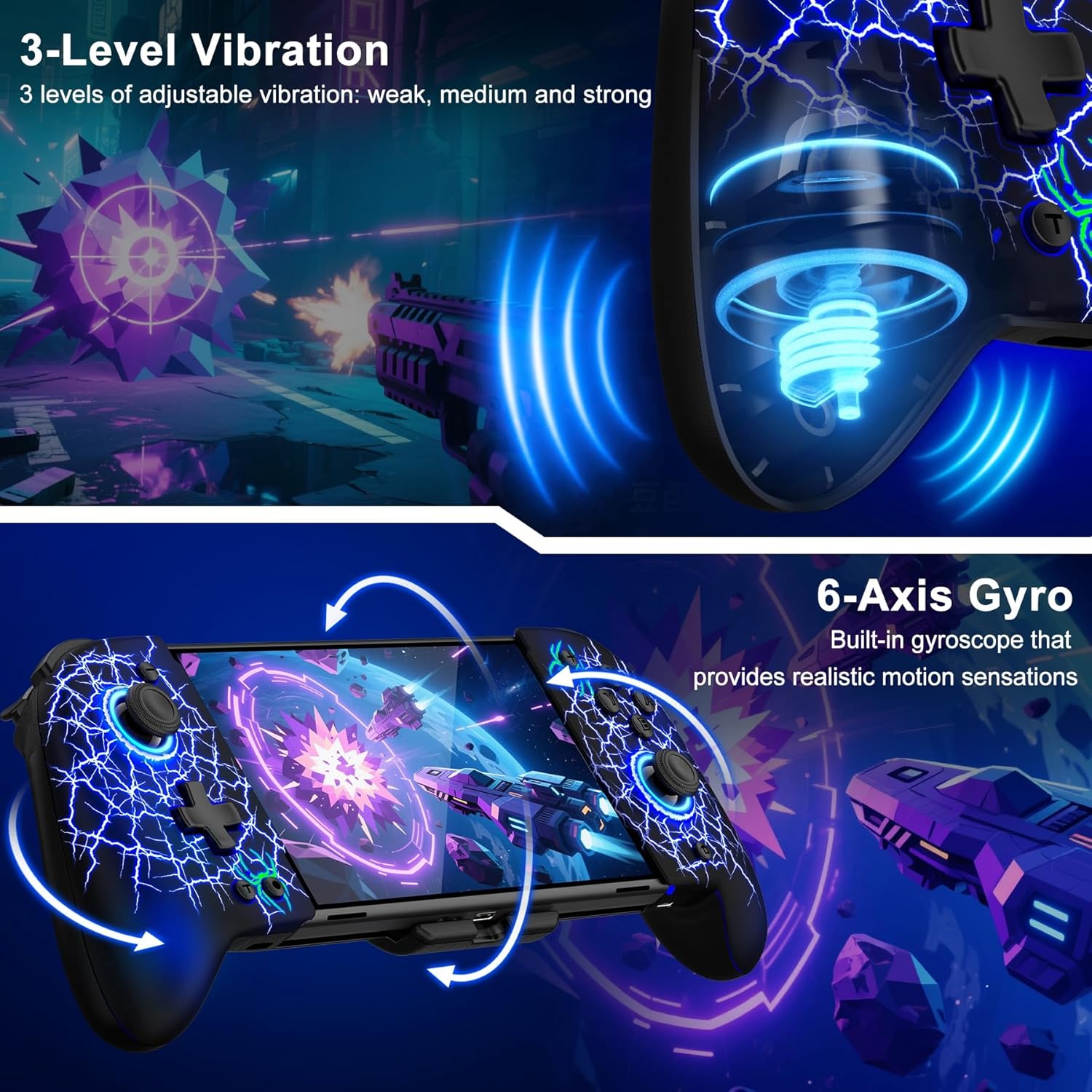 Gammeefy Hall Effect Joystick (No Drift) Switch Joypad for Nintendo Switch/OLED, Full-Size Grip Wireless Pro Controller with 9 Color Lights, Ideal for Those Who Prefer Handheld Mode - imagen 4