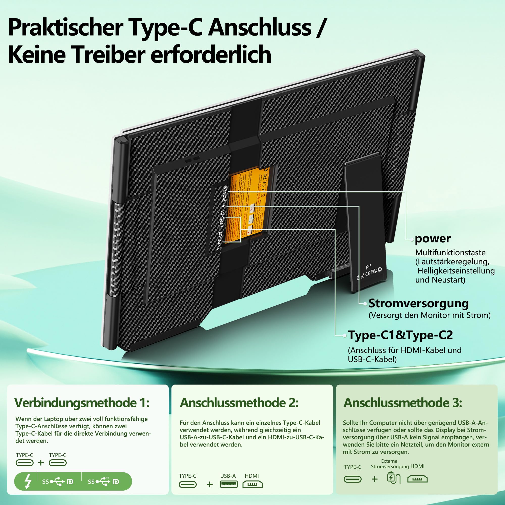 Laptop Screen Extender, 15,6" FHD Laptop Monitor, 1080P Triple Monitor, Screen Extender per Win/Mac/Chrome
