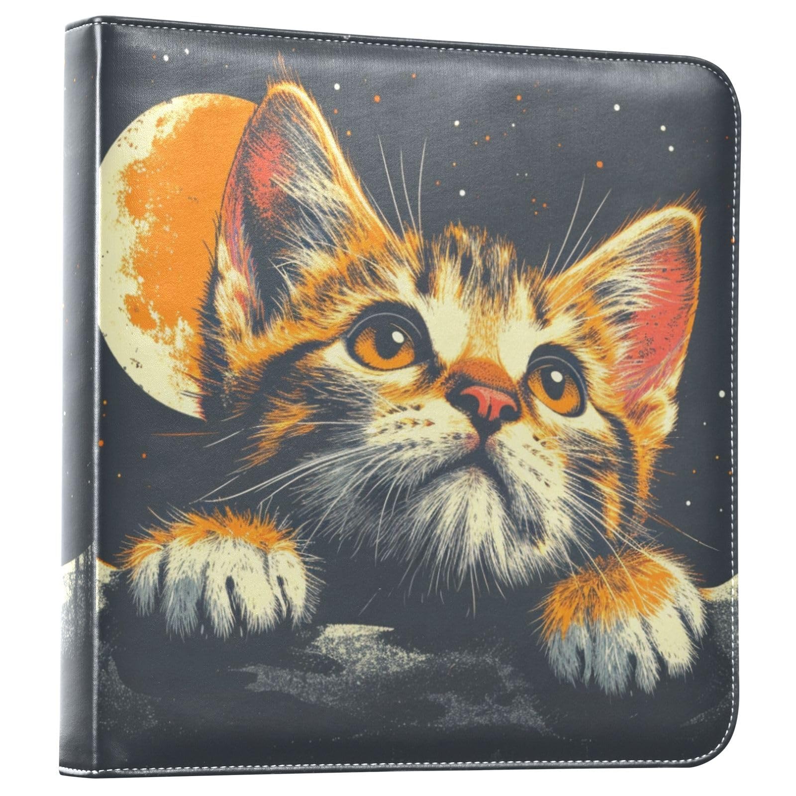 JIPONI Kitten Looking at The Moon Large Photo Album, DIY Leather Cover Scrapbook Albums for 4x6 5x7 6x8 Pictures, Self Adhesive Memory Book for Wedding, Baby, Family