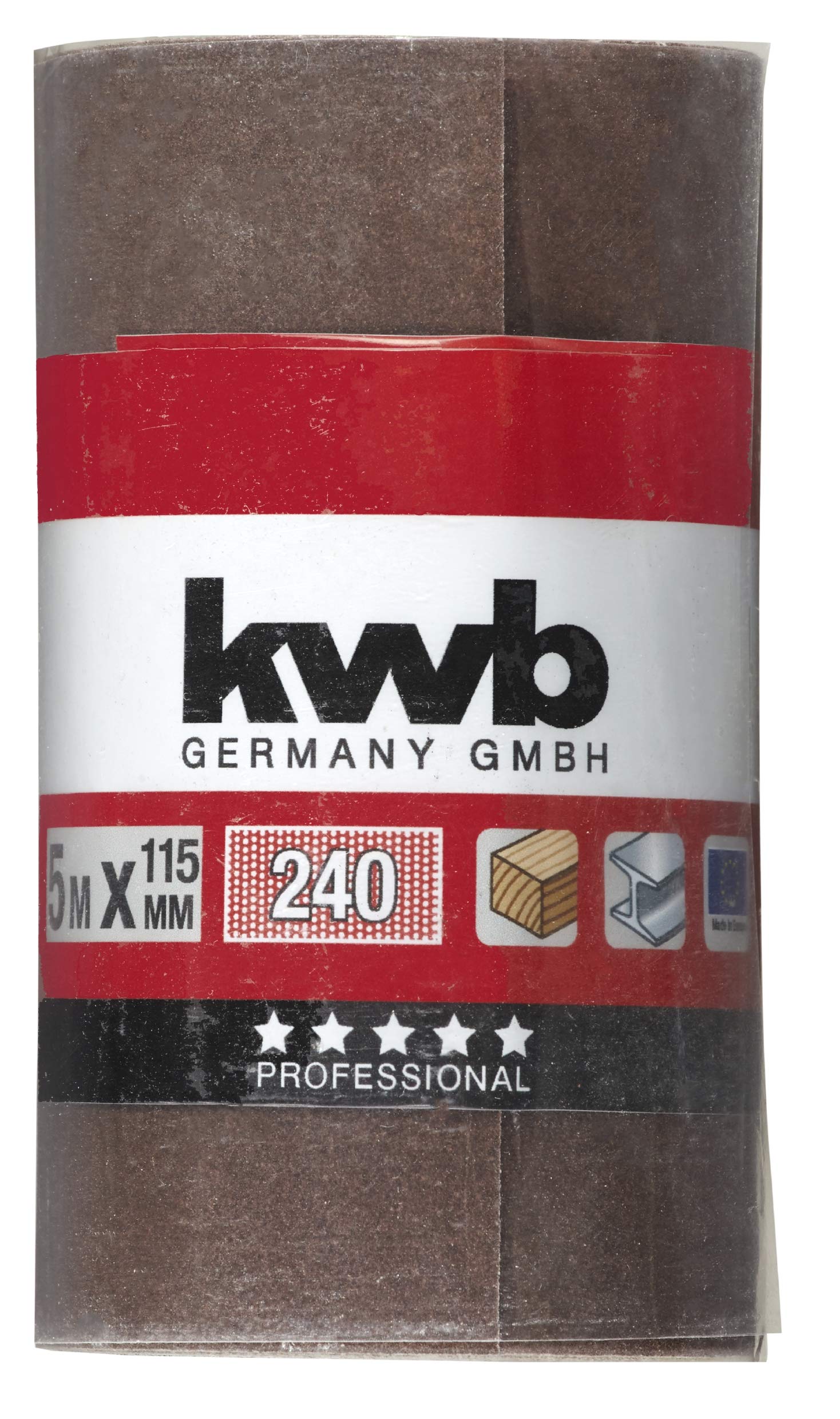 kwb Carta vetrata su rotolo - rotolo di carta vetrata 5 m per metallo, legno, vernice 115 mm, grano K-240